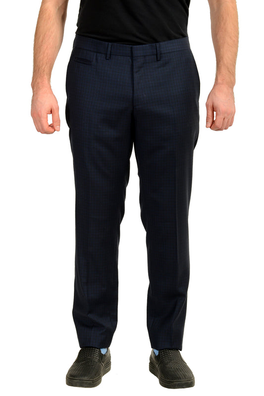 Hugo Boss Men's "Wilhelm4" Blue Plaid 100% Wool Dress Pants US 36R IT 52R