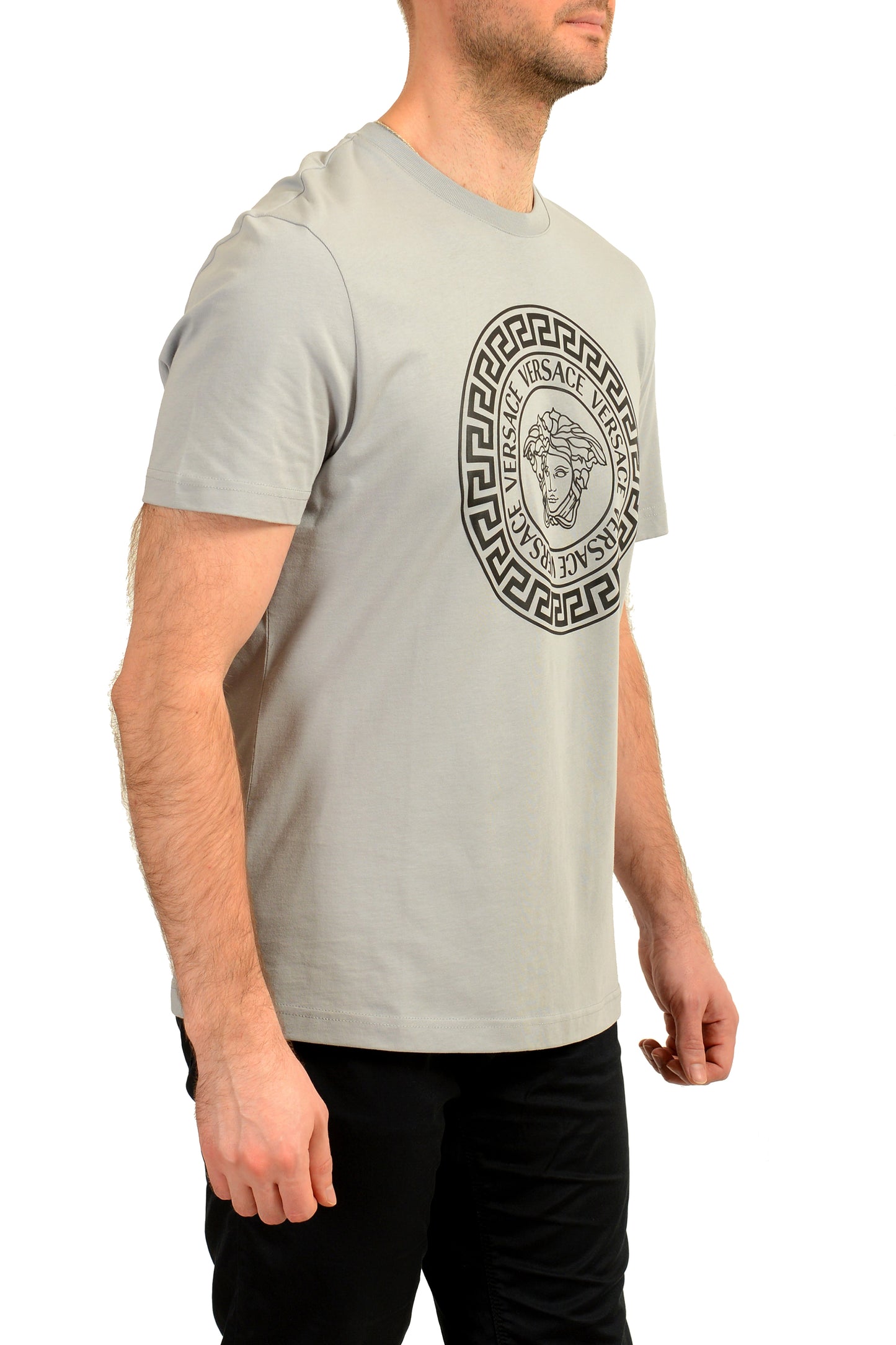 Versace Men's Gray Logo Print Crewneck Short Sleeve T-Shirt US XL IT 54
