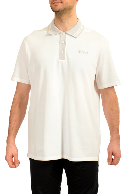 Versace Men's White Short Sleeve Logo Embroidery Polo Shirt US 4XL IT 60