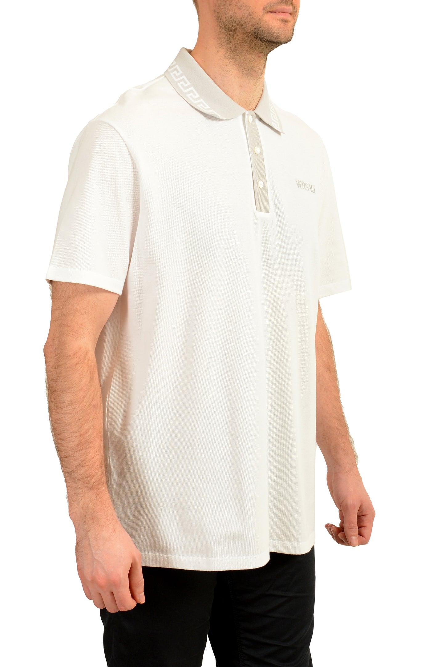 Versace Men's White Short Sleeve Logo Embroidery Polo Shirt US 4XL IT 60