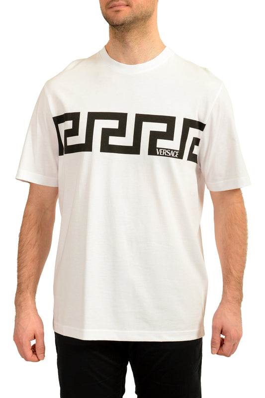 Versace Men's White Greeca Print Crewneck Short Sleeve T-Shirt US M IT 50