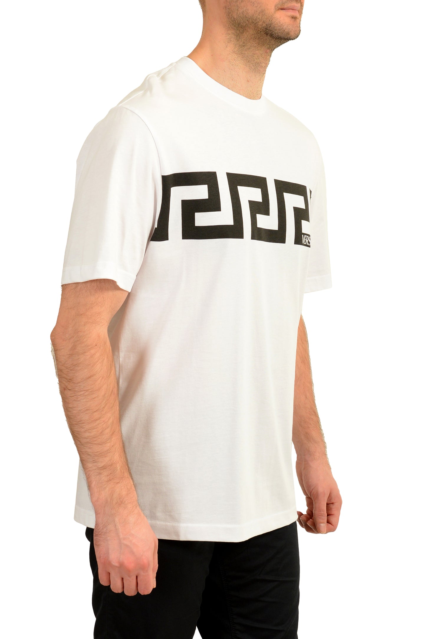 Versace Men's White Greeca Print Crewneck Short Sleeve T-Shirt US M IT 50