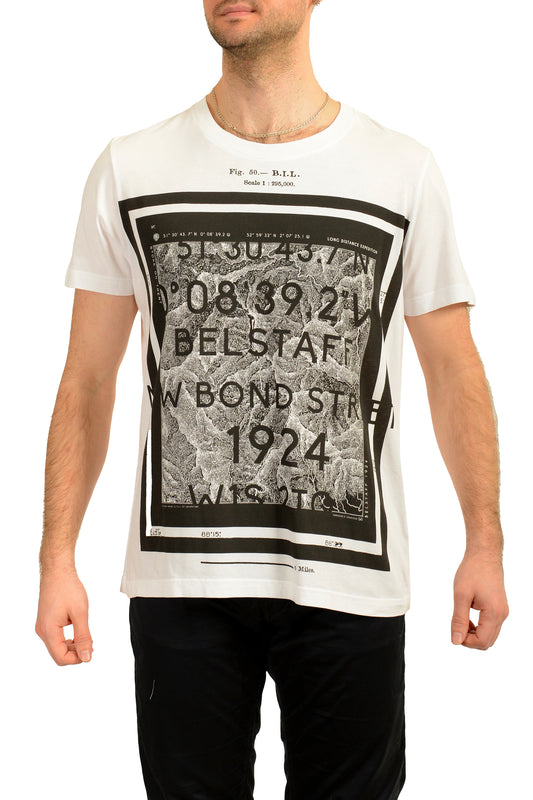 Belstaff Men's White Graphic Print Crewneck Short Sleeve T-Shirt US 2Xl IT 56