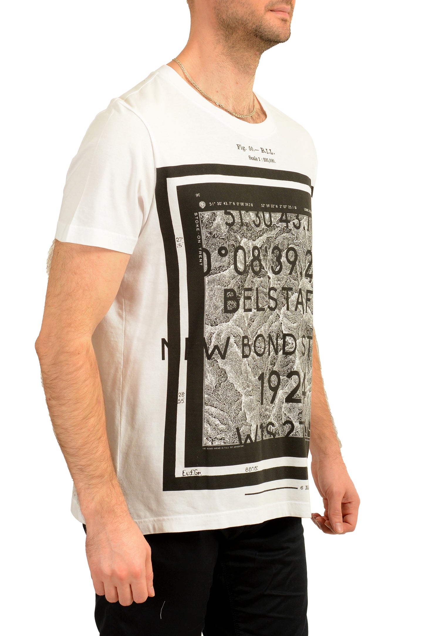 Belstaff Men's White Graphic Print Crewneck Short Sleeve T-Shirt US 2Xl IT 56