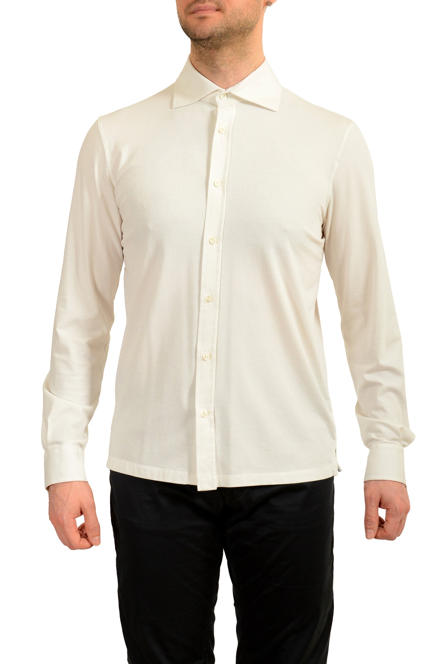 Malo Men's White Silk Long Sleeve Casual Shirt US M IT 50
