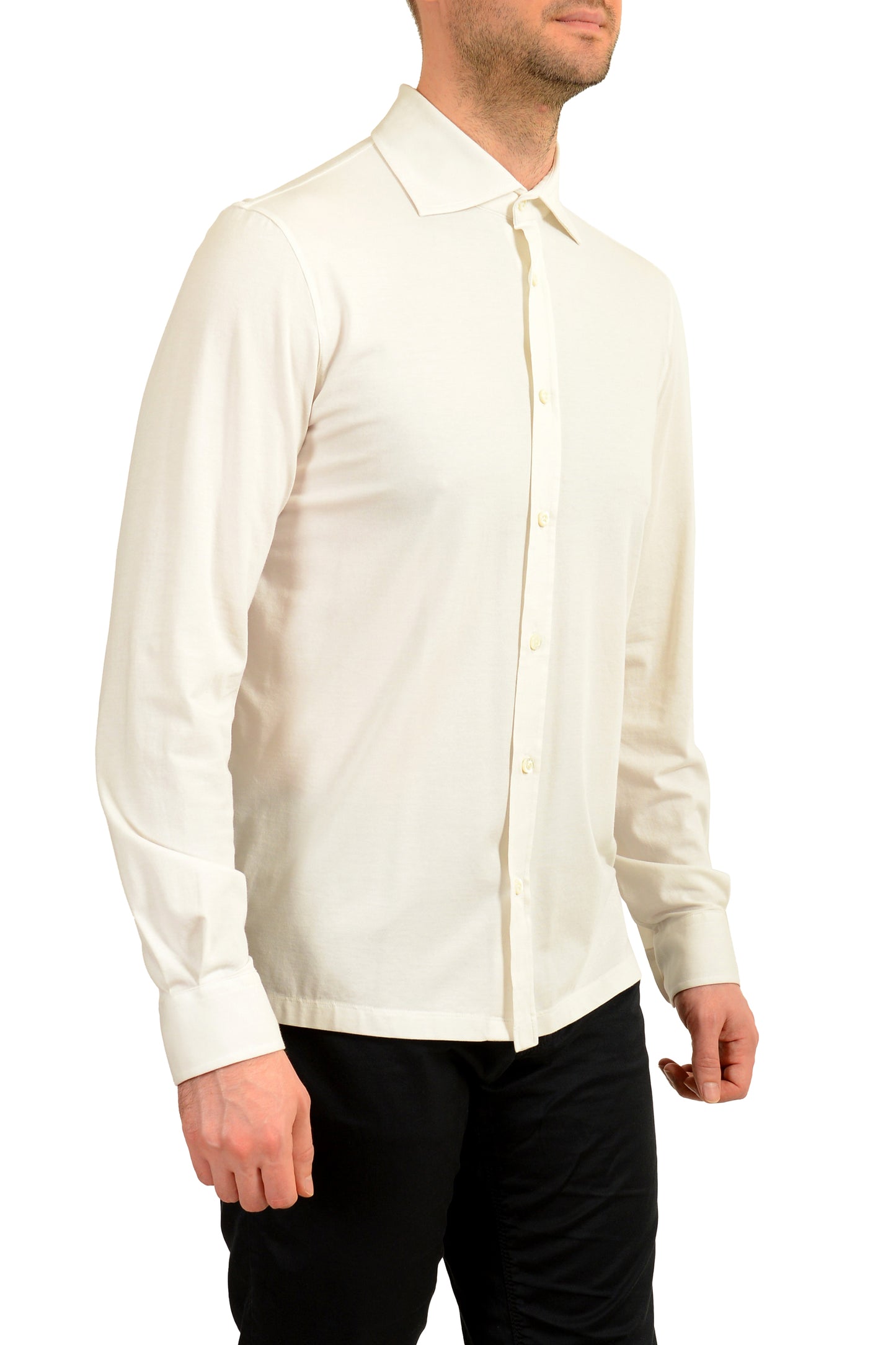Malo Men's White Silk Long Sleeve Casual Shirt US M IT 50