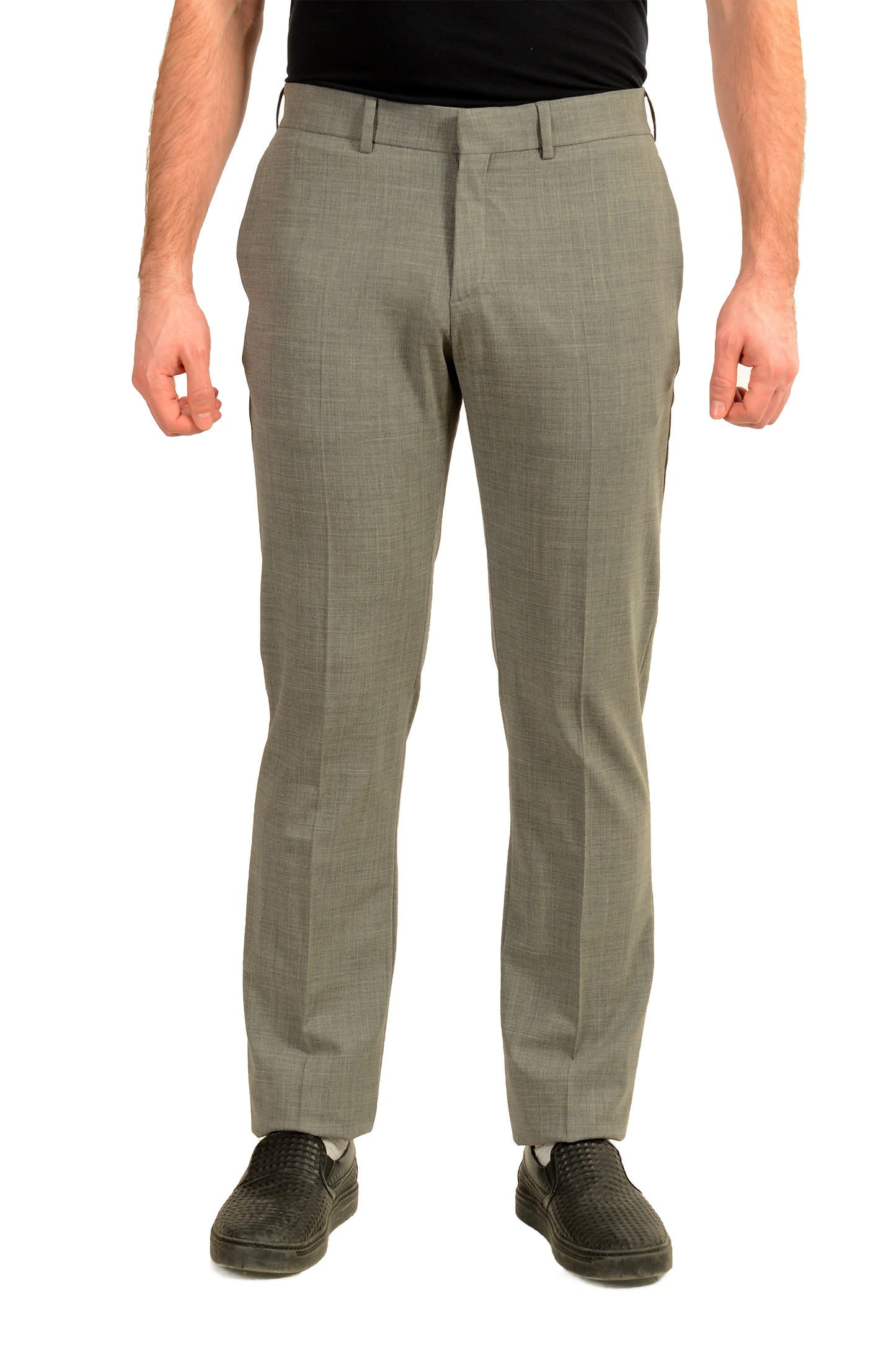 Malo Men's Gray Wool Flat Front Dress Pants US 32 IT 48