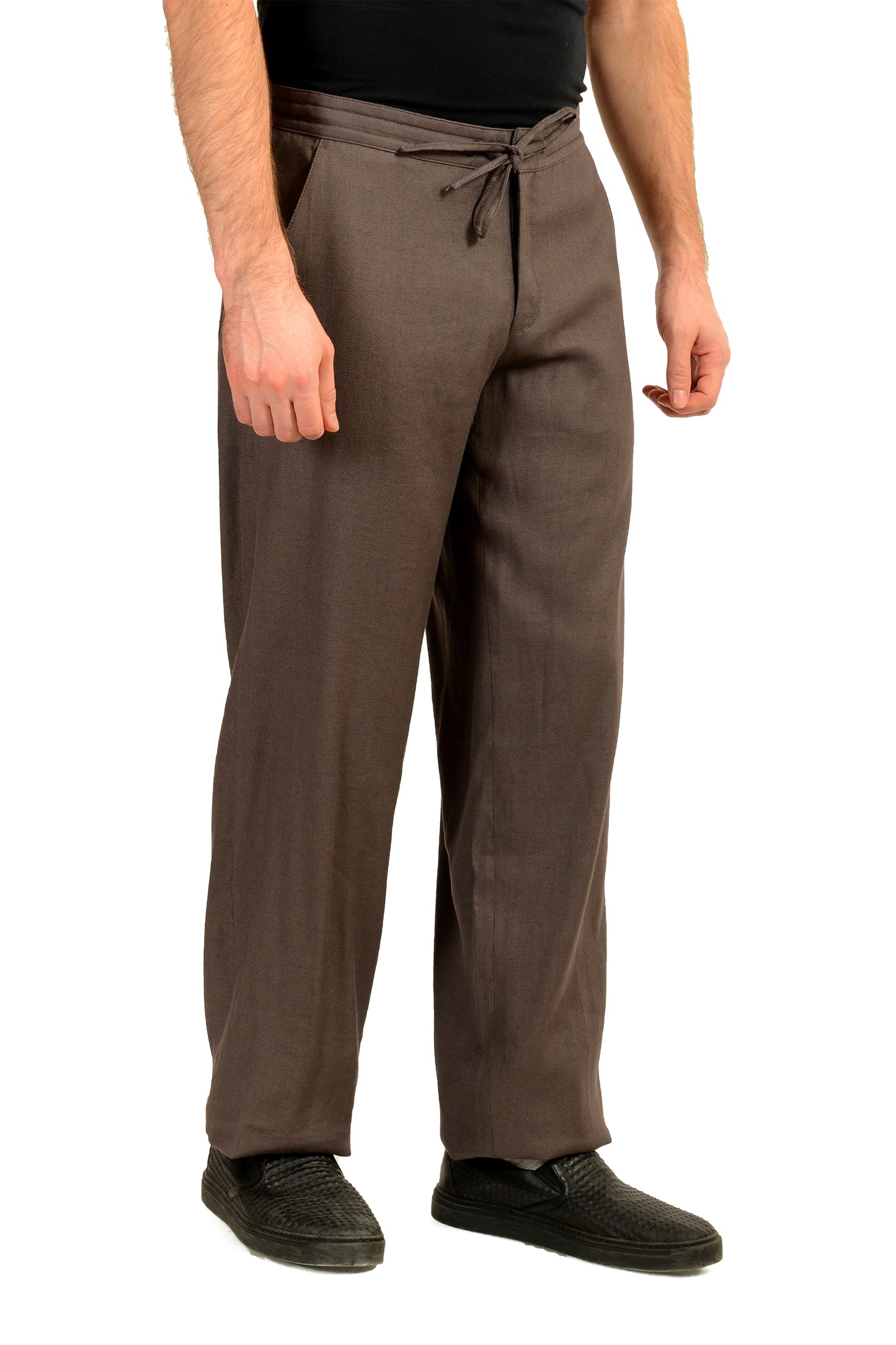Malo Men's Gray Linen Flat Front Casual Pants US 30 IT 46