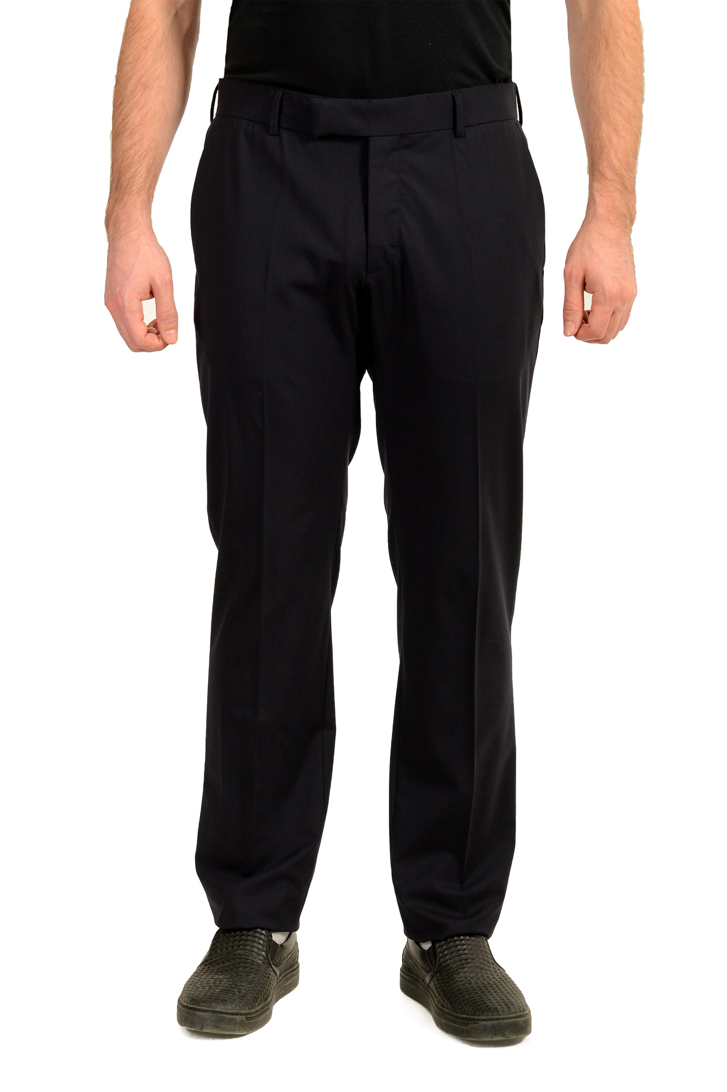 Malo Men's Navy Blue Wool Flat Front Dress Pants US 30 IT 46