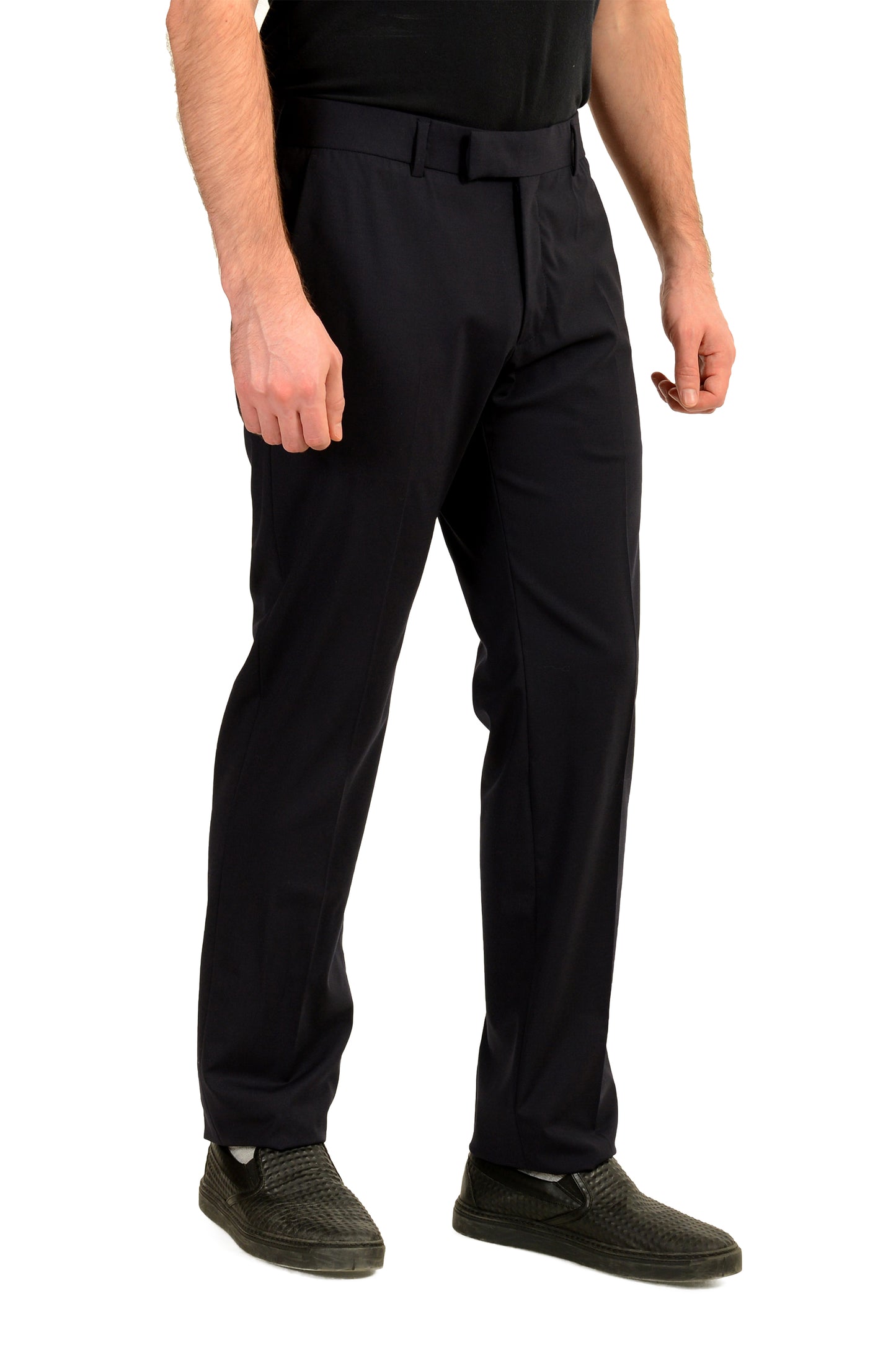 Malo Men's Navy Blue Wool Flat Front Dress Pants US 42 IT 58