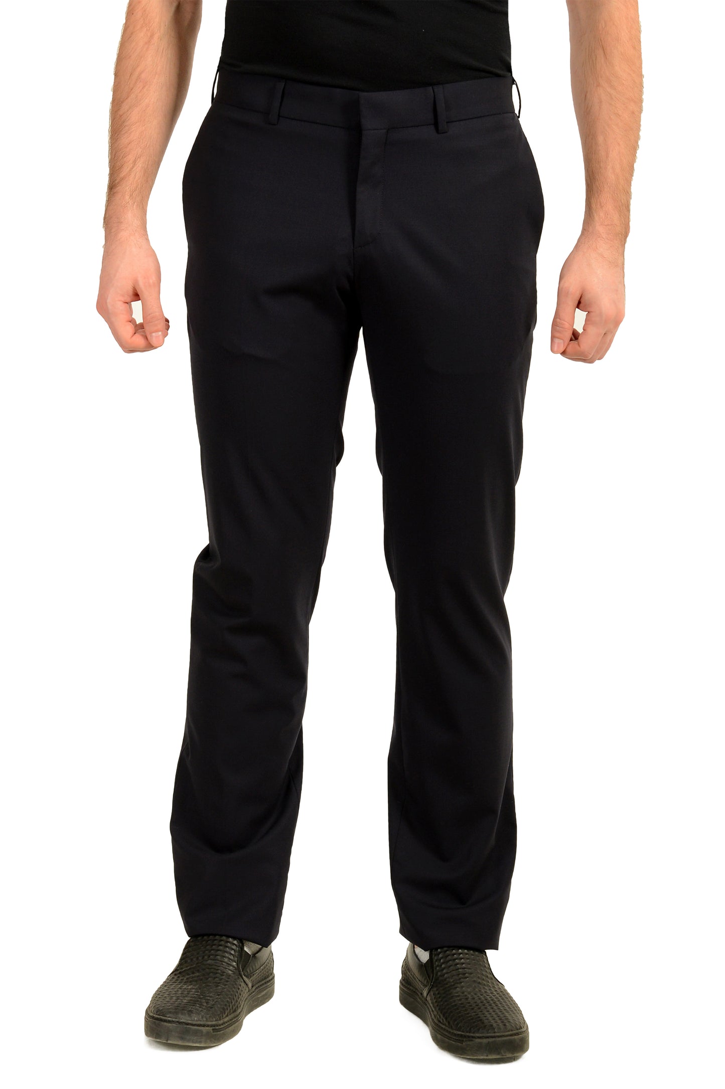 Malo Men's Navy Blue Wool Flat Front Dress Pants US 32 IT 48