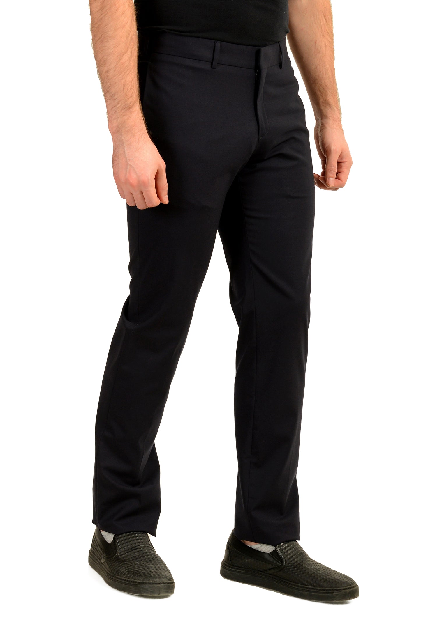 Malo Men's Navy Blue Wool Flat Front Dress Pants US 32 IT 48