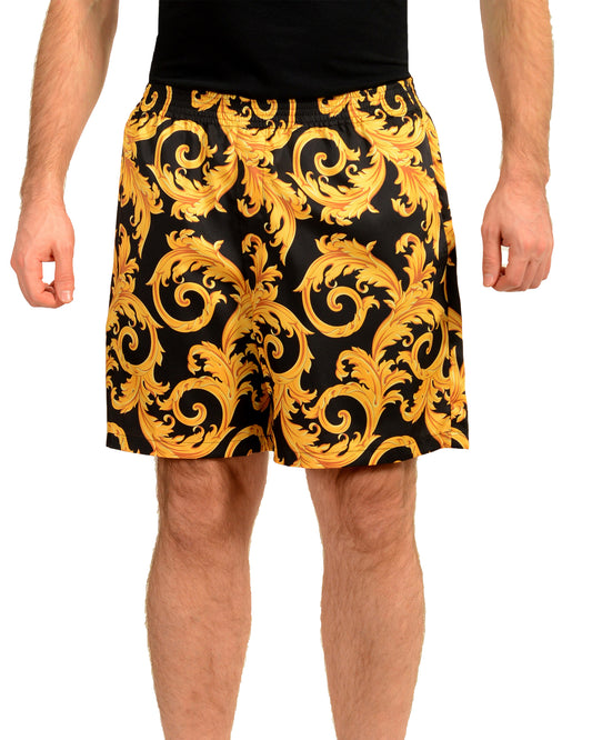 Versace Men's Barocco Print Black & Gold Casual Shorts US 36 IT 52