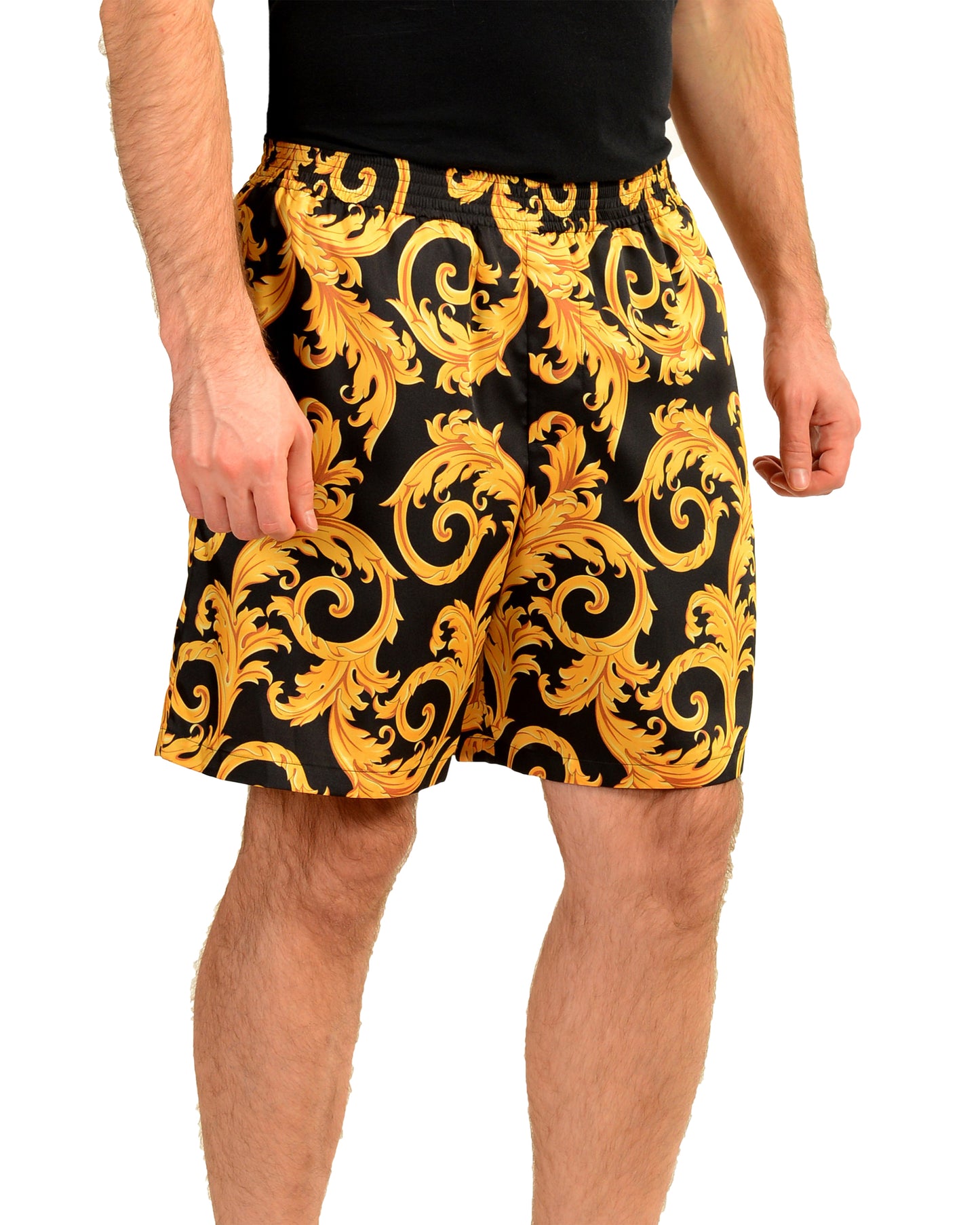 Versace Men's Barocco Print Black & Gold Casual Shorts US 36 IT 52