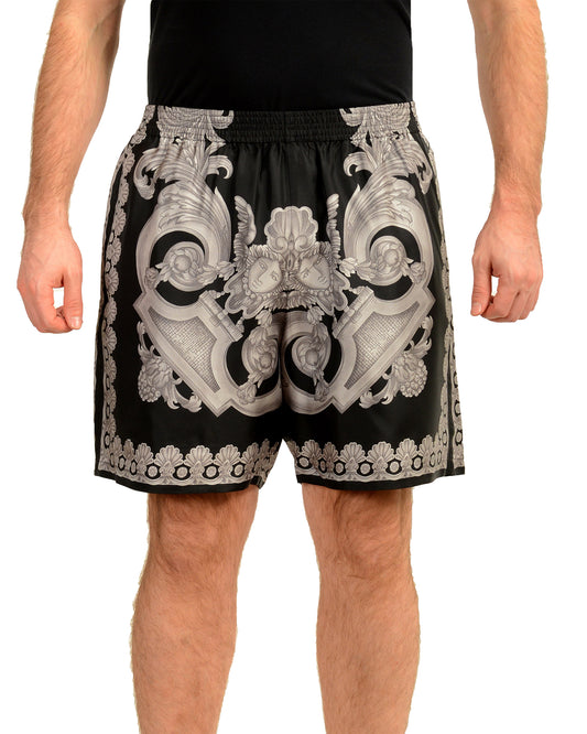 Versace Men's Heritage Print Black & Gray 100% Silk Shorts US 38 IT 54