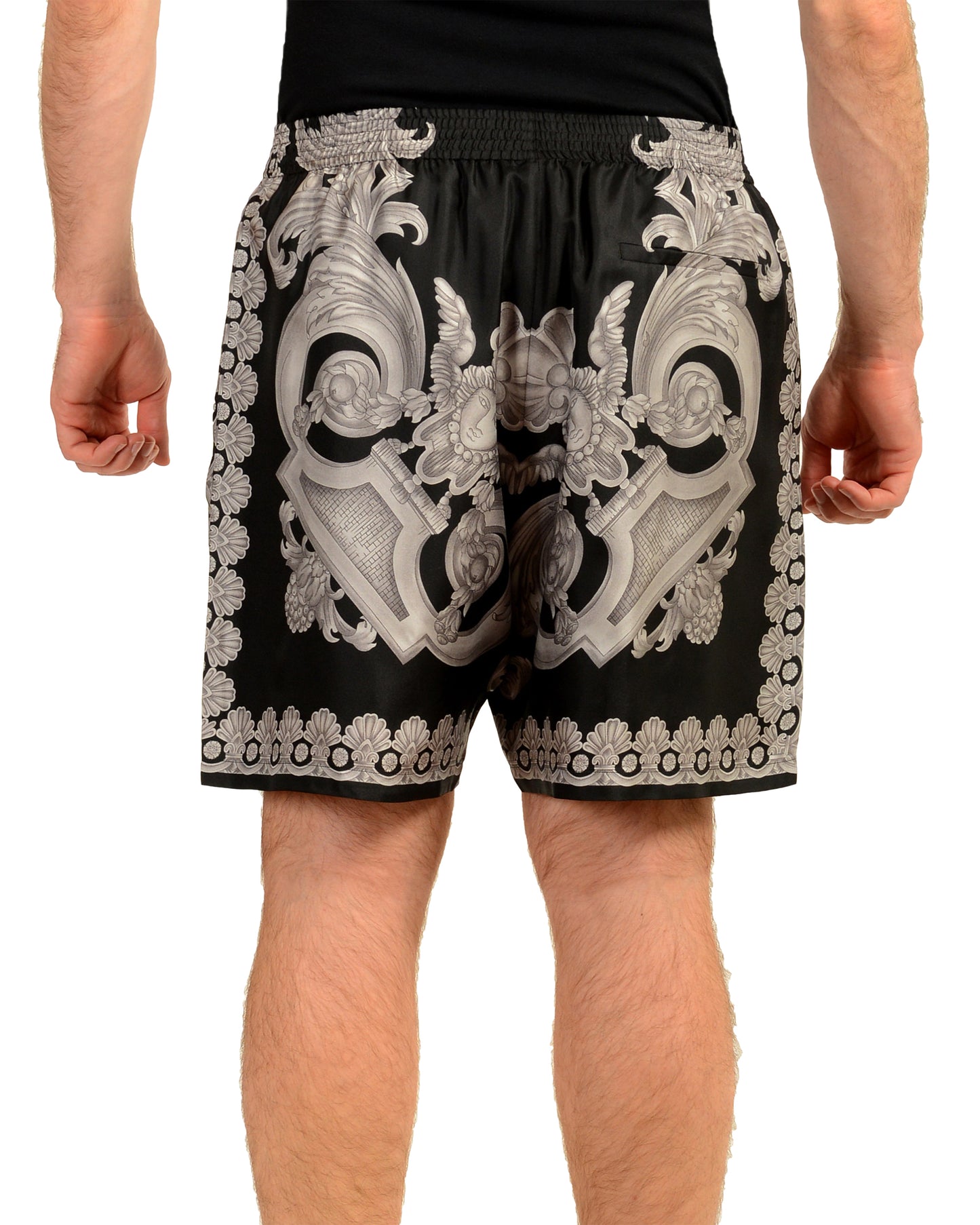 Versace Men's Heritage Print Black & Gray 100% Silk Shorts US 38 IT 54
