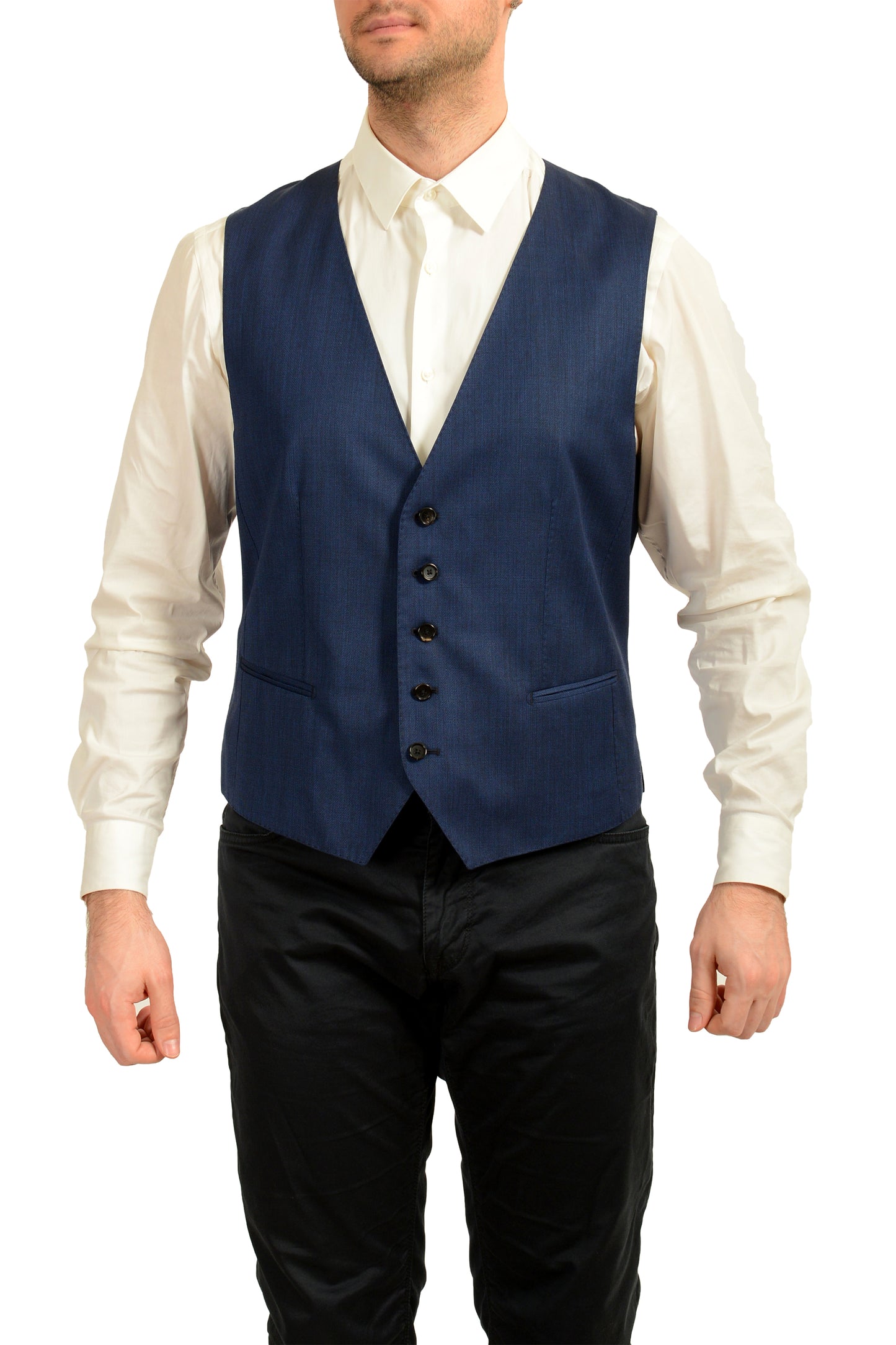 Hugo Boss Men's "FHarverson2Garvin2WE" Blue 100% Wool Dress Vest US 44R IT 54R