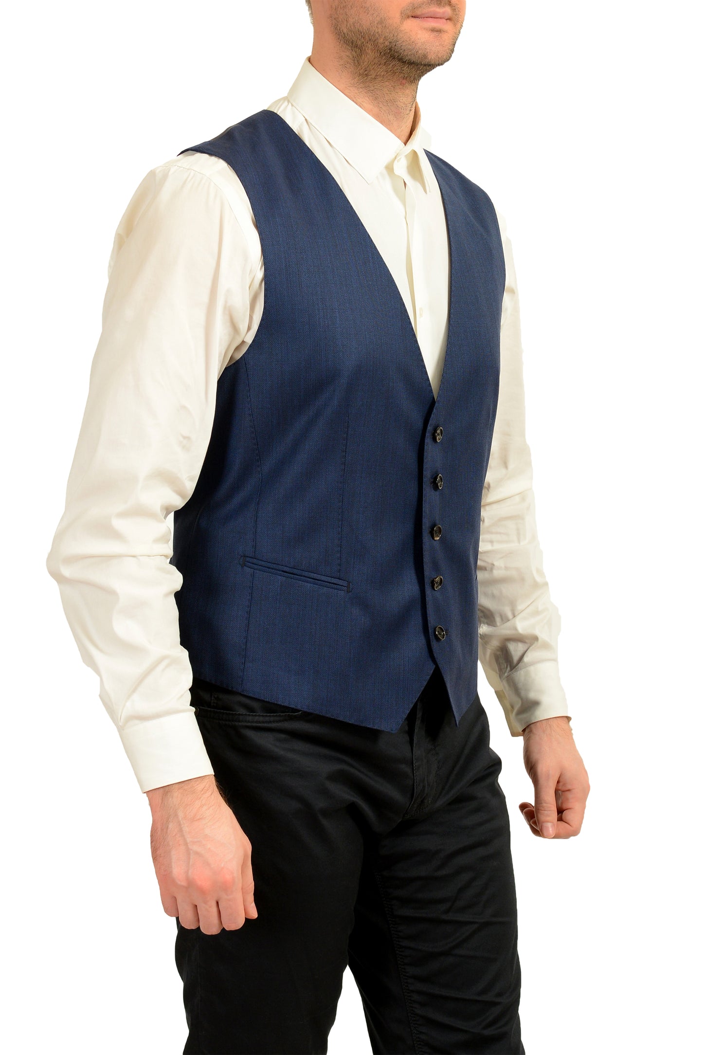Hugo Boss Men's "FHarverson2Garvin2WE" Blue 100% Wool Dress Vest US 44R IT 54R