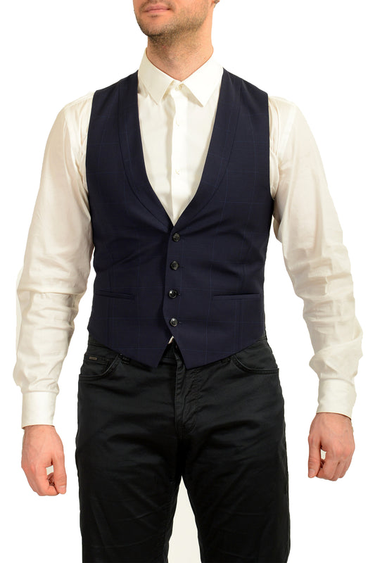 Hugo Boss Men's "Arti/Hesten202V1" Blue 100% Wool Plaid Dress Vest US 36S IT 46S