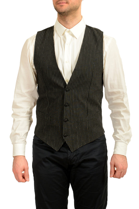 Dolce & Gabbana Men's Black & White Striped Wool Dress Vest US 38 IT 48