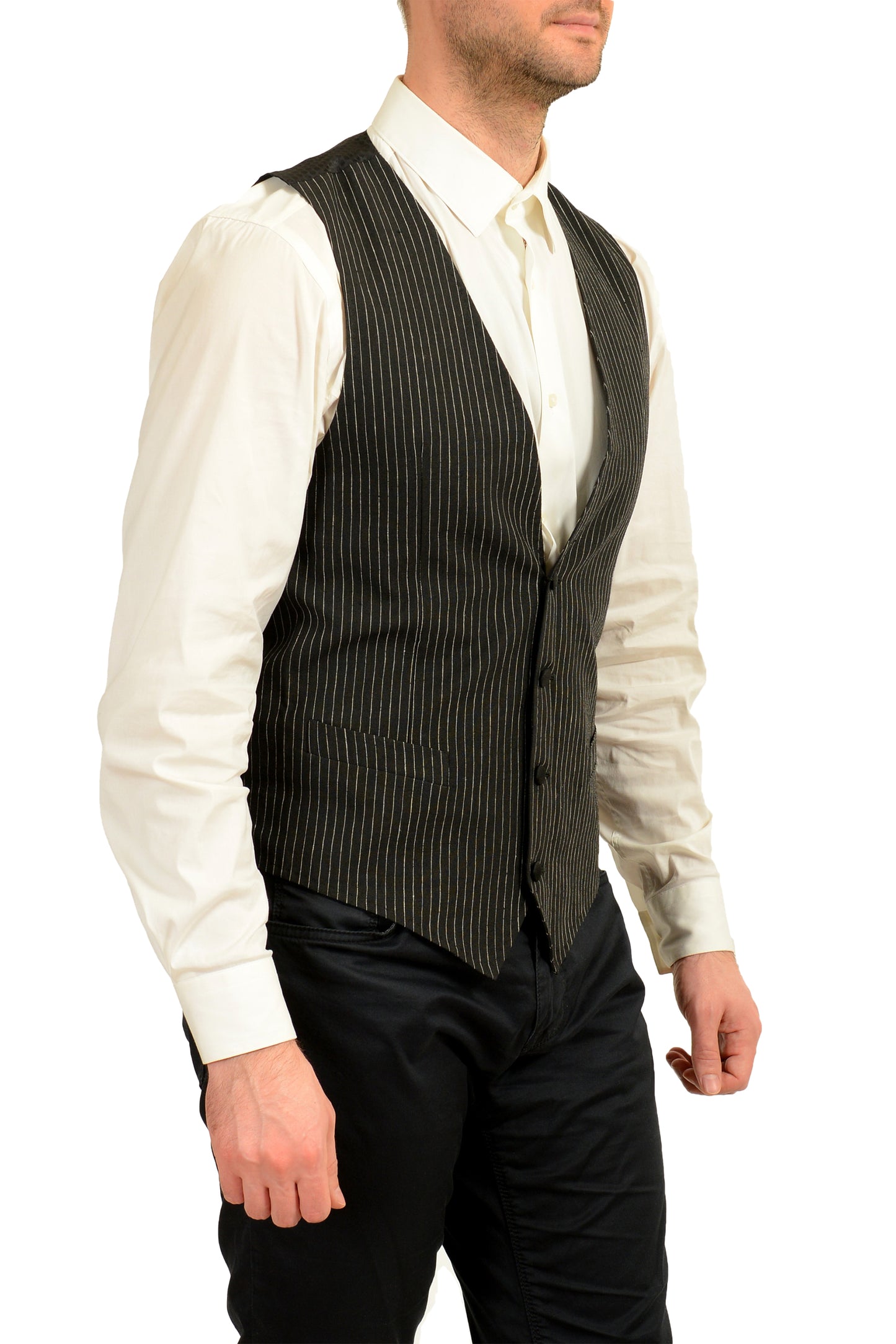 Dolce & Gabbana Men's Black & White Striped Wool Dress Vest US 38 IT 48