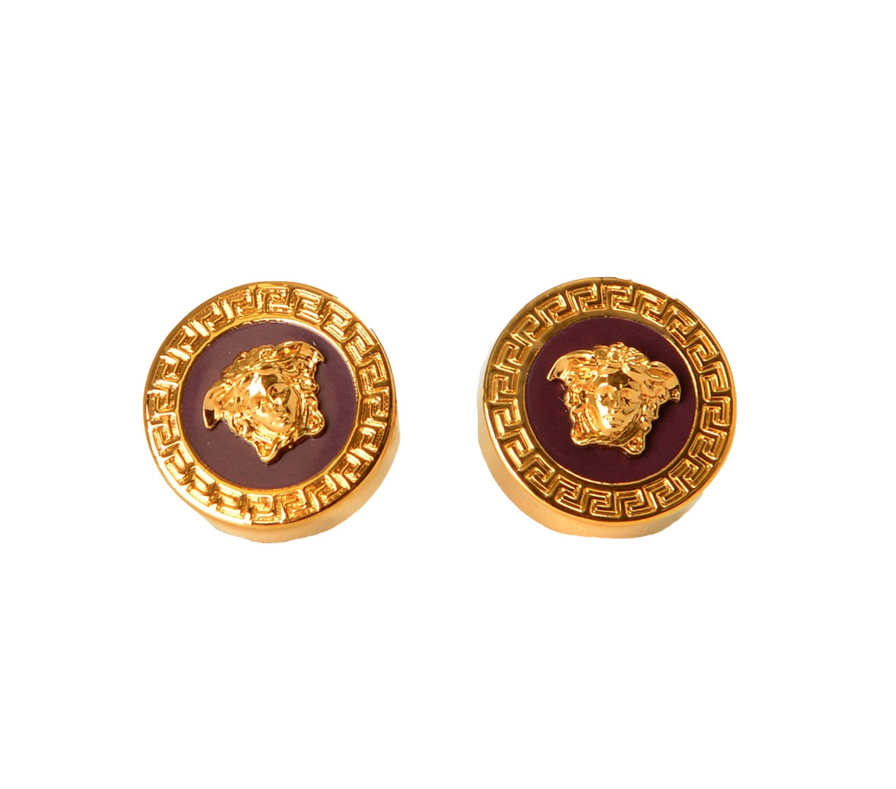 Versace Bordeaux Enamel Gold Color Metal Medusa Round Earrings