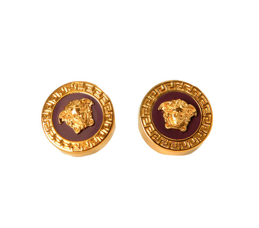 Versace Bordeaux Enamel Gold Color Metal Medusa Round Earrings