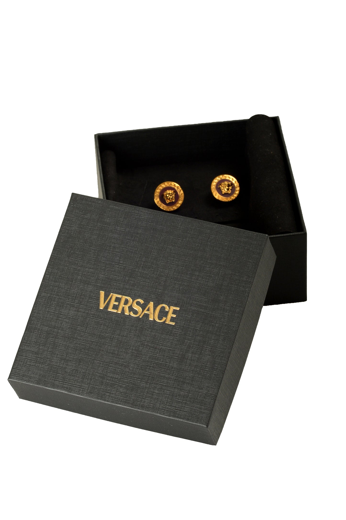 Versace Bordeaux Enamel Gold Color Metal Medusa Round Earrings