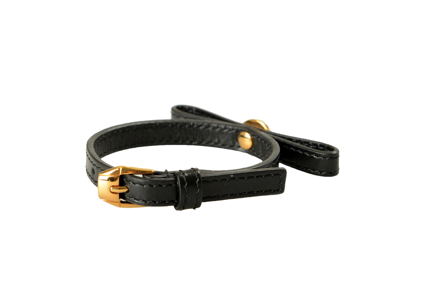 Versace Gold Color Metal Black Leather Adjustable Bracelet
