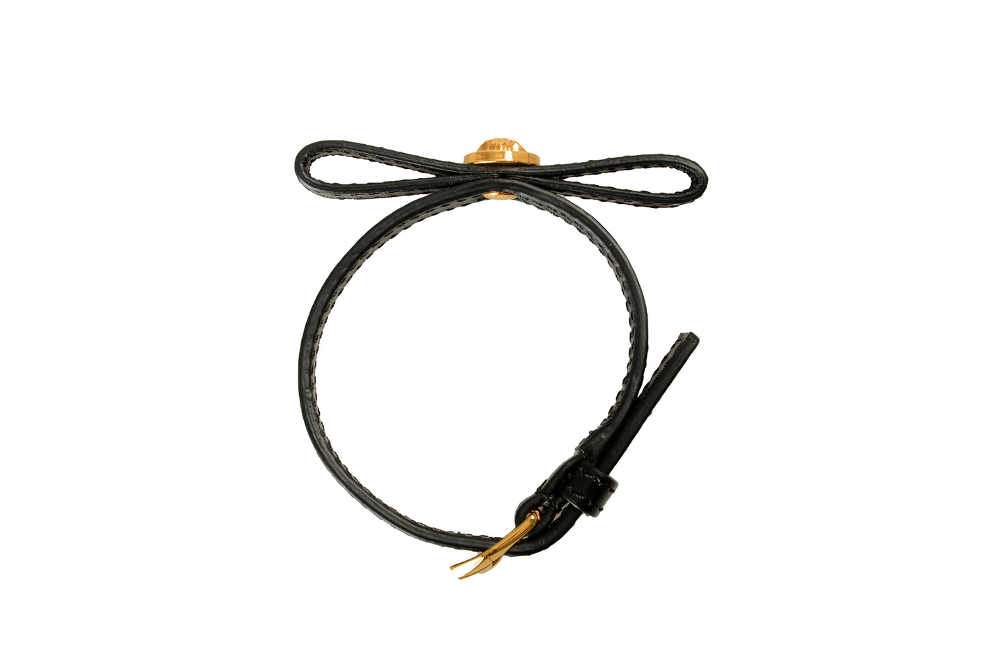 Versace Gold Color Metal Black Leather Adjustable Bracelet