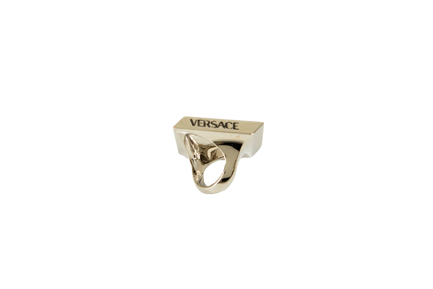 Versace Silver Color Metal Engraved Logo Statement Ring Italy Sz 11