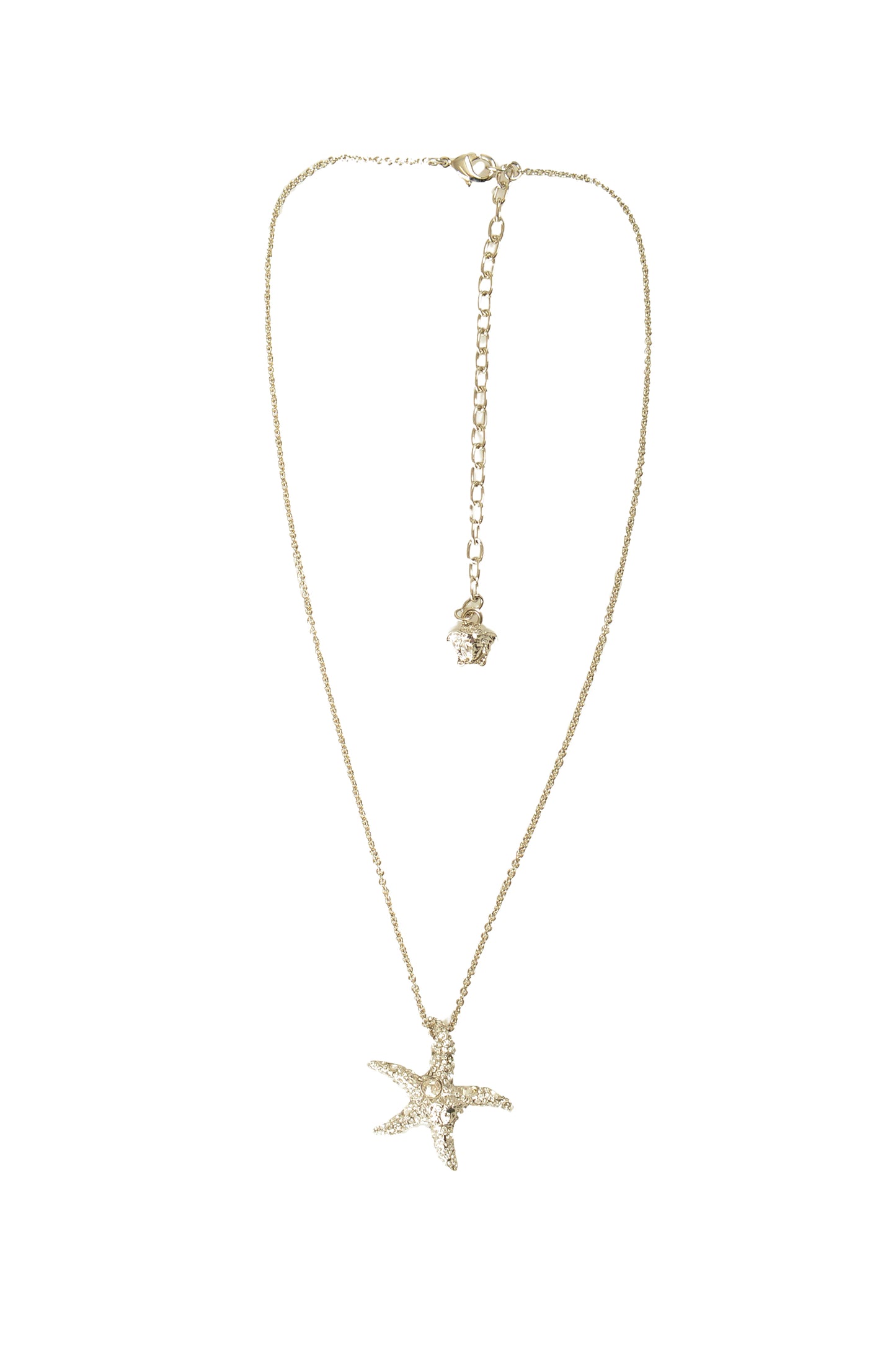 Versace Silver Color Metal & Strass Chain Necklace Pendant