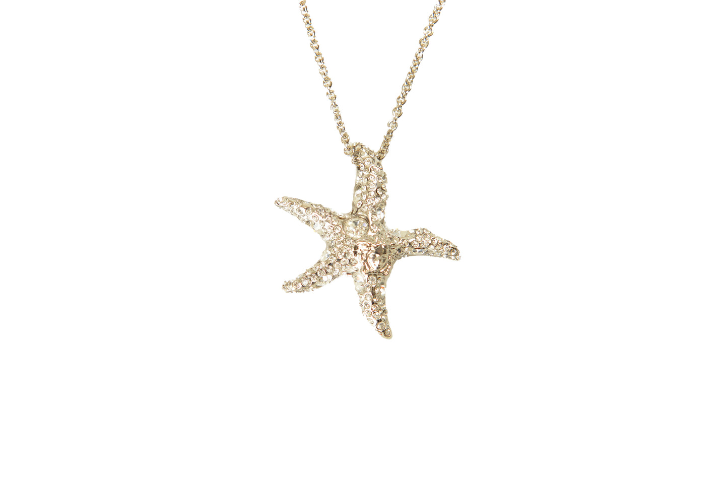 Versace Silver Color Metal & Strass Chain Necklace Pendant