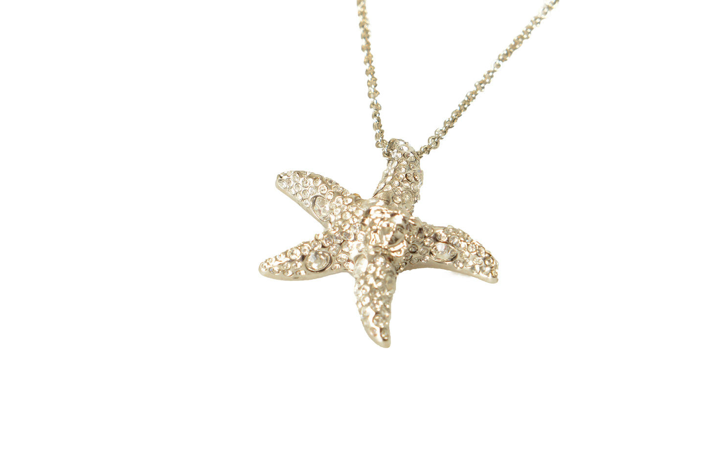 Versace Silver Color Metal & Strass Chain Necklace Pendant