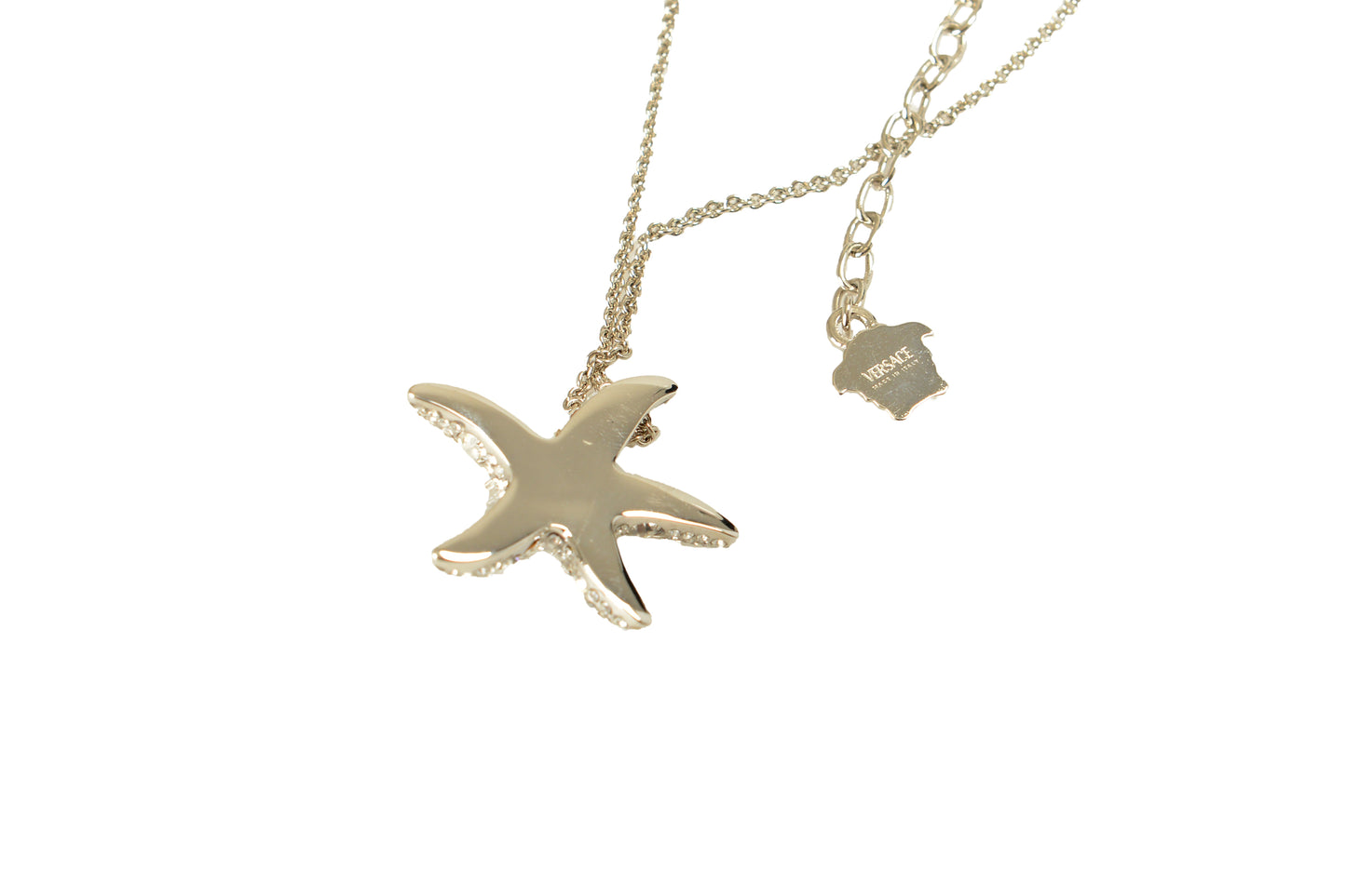 Versace Silver Color Metal & Strass Chain Necklace Pendant