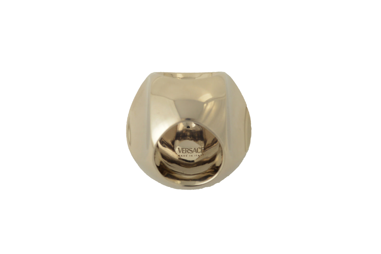 Versace Silver Color Metal Engraved Logo Statement Ring Italy Sz 13