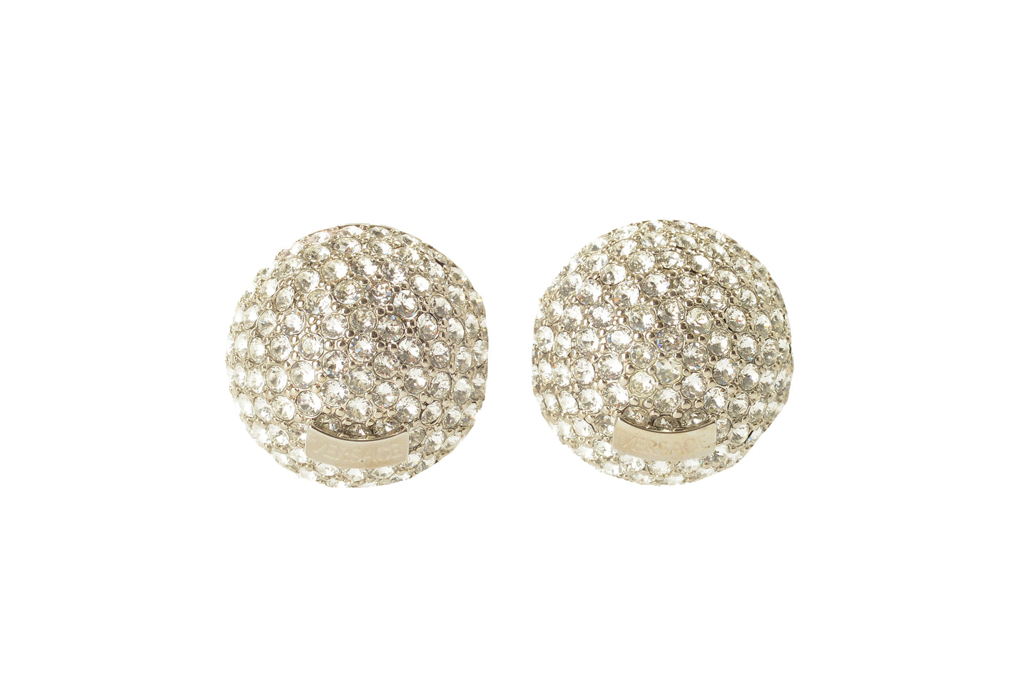 Versace Sparkle Silver Color Metal Logo Round Earrings