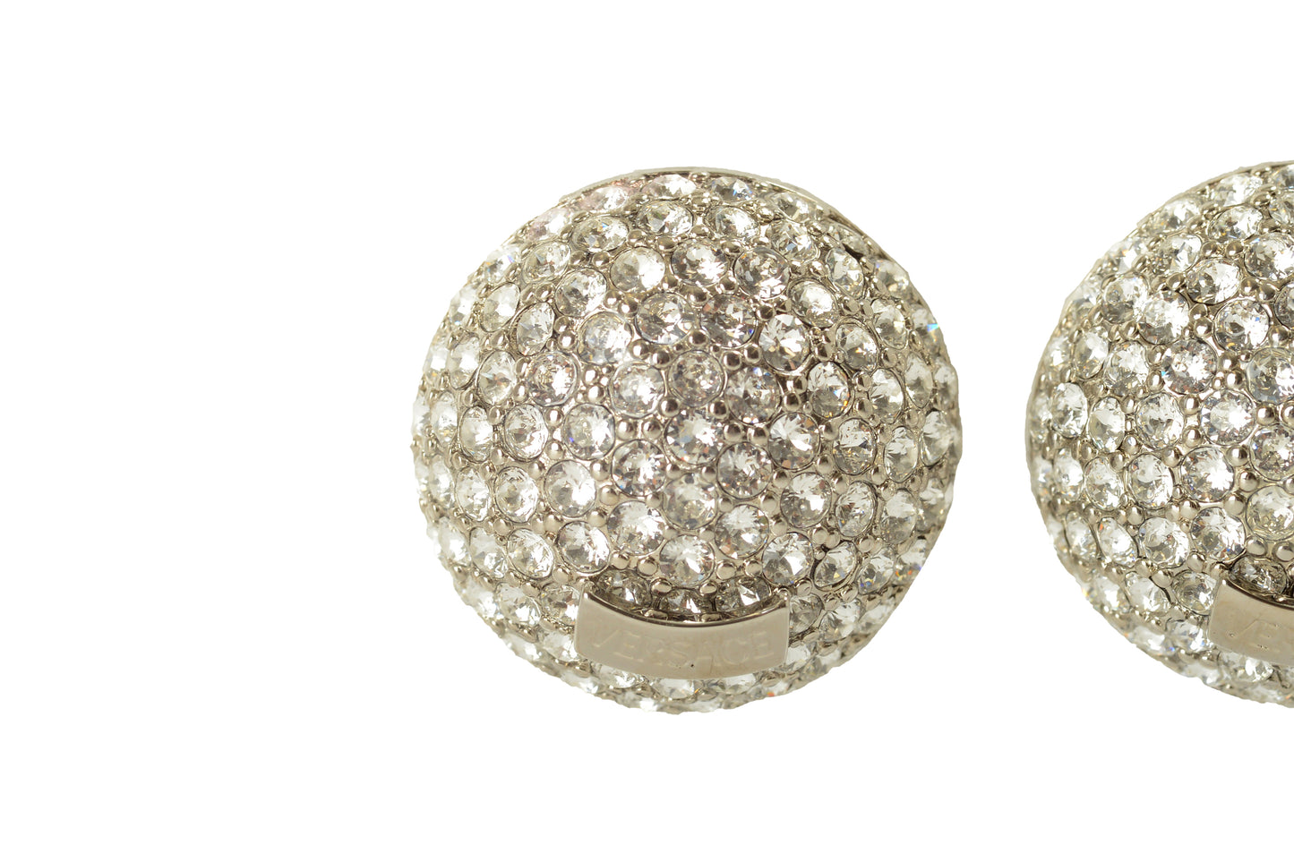 Versace Sparkle Silver Color Metal Logo Round Earrings