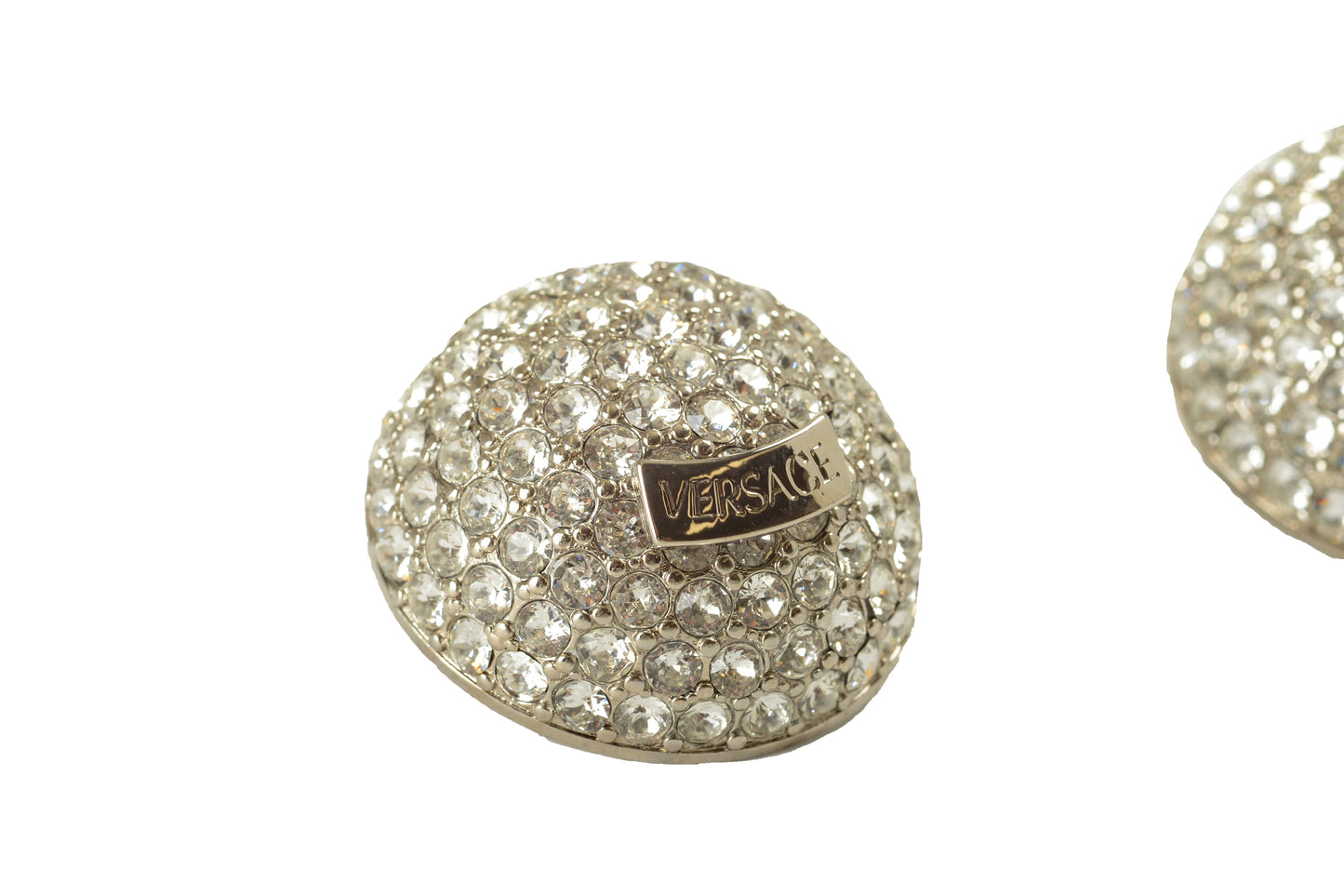 Versace Sparkle Silver Color Metal Logo Round Earrings