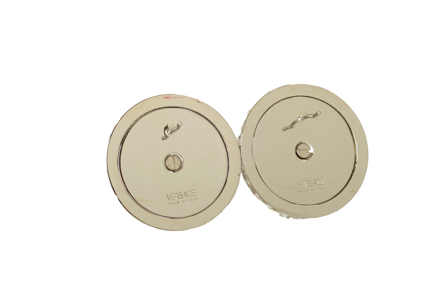 Versace Sparkle Silver Color Metal Logo Round Earrings