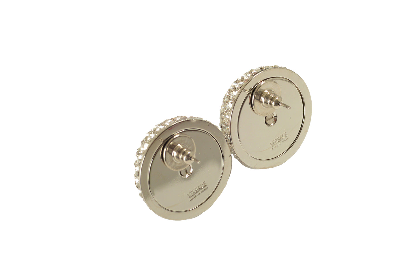 Versace Sparkle Silver Color Metal Logo Round Earrings