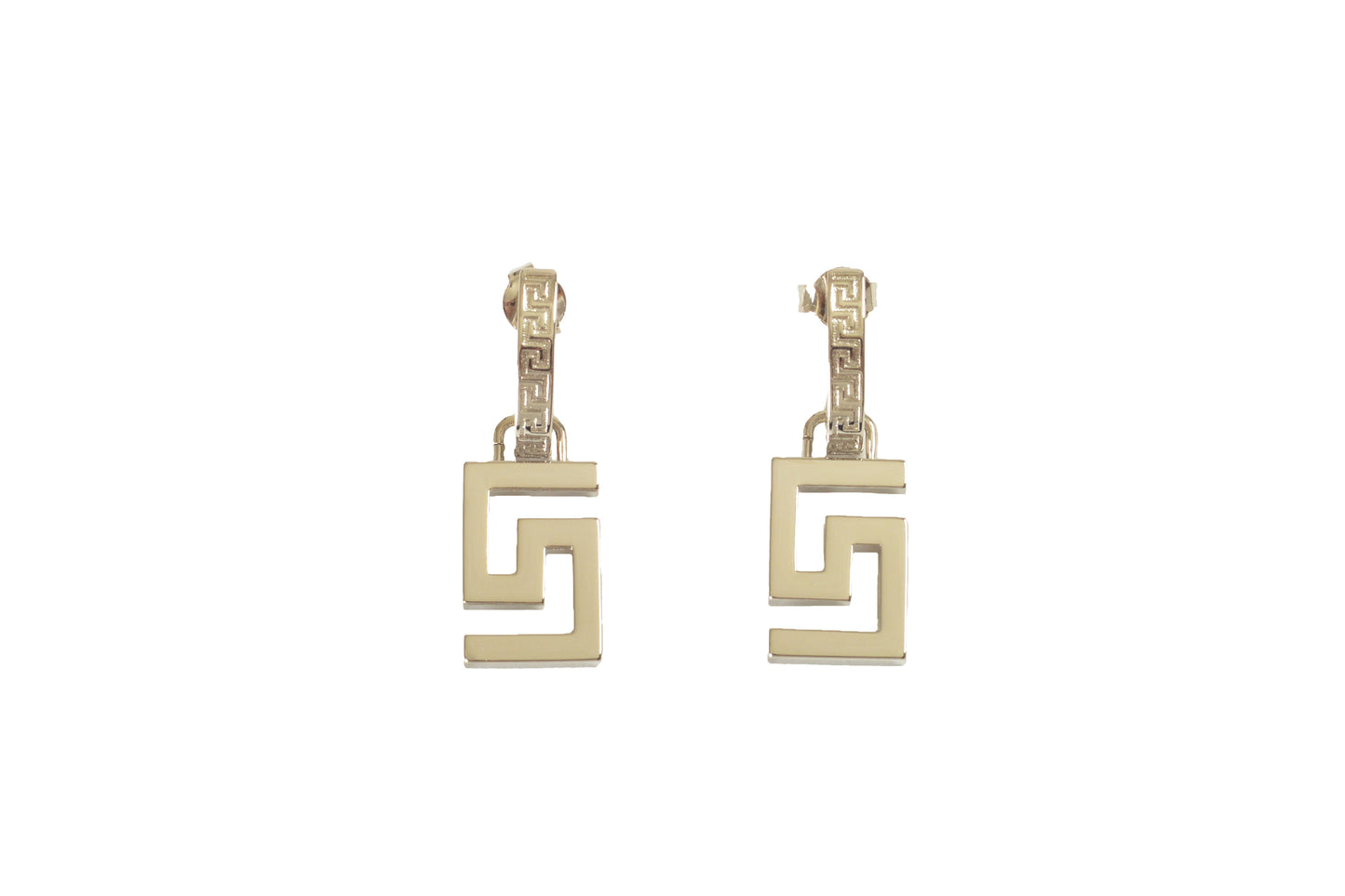 Versace Silver Color Metal Greeca Logo Stud Earrings