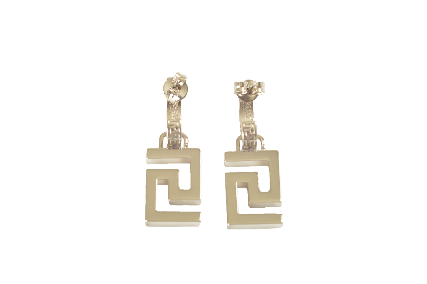 Versace Silver Color Metal Greeca Logo Stud Earrings