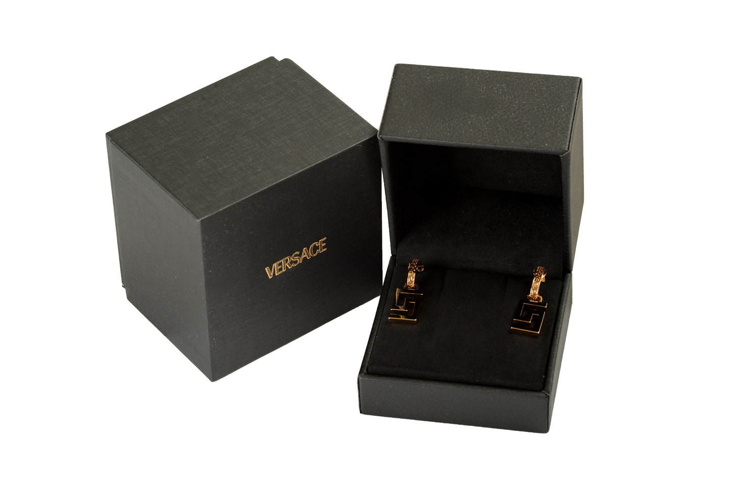 Versace Gold Color Metal Greeca Logo Stud Earrings