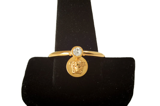 Versace Gold Color Metal Medusa Head Logo Statement Ring Italy Sz 27
