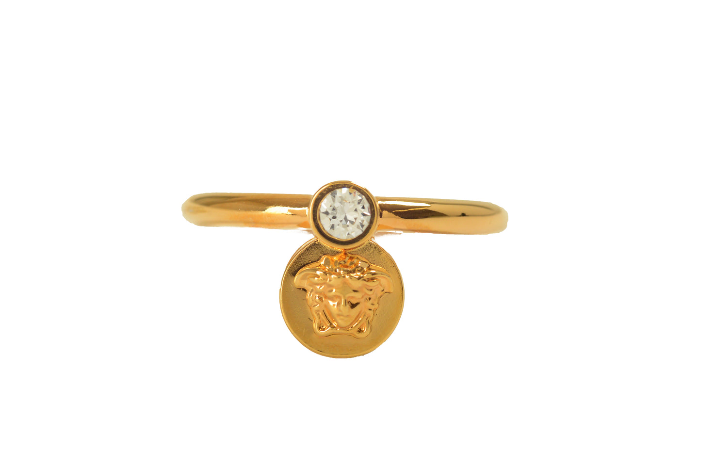 Versace Gold Color Metal Medusa Head Logo Statement Ring Italy Sz 27