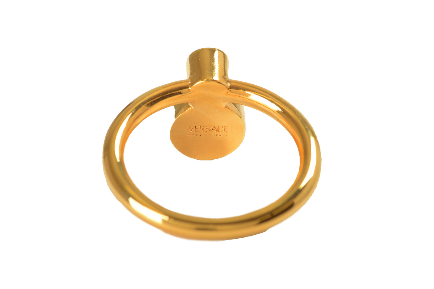 Versace Gold Color Metal Medusa Head Logo Statement Ring Italy Sz 27