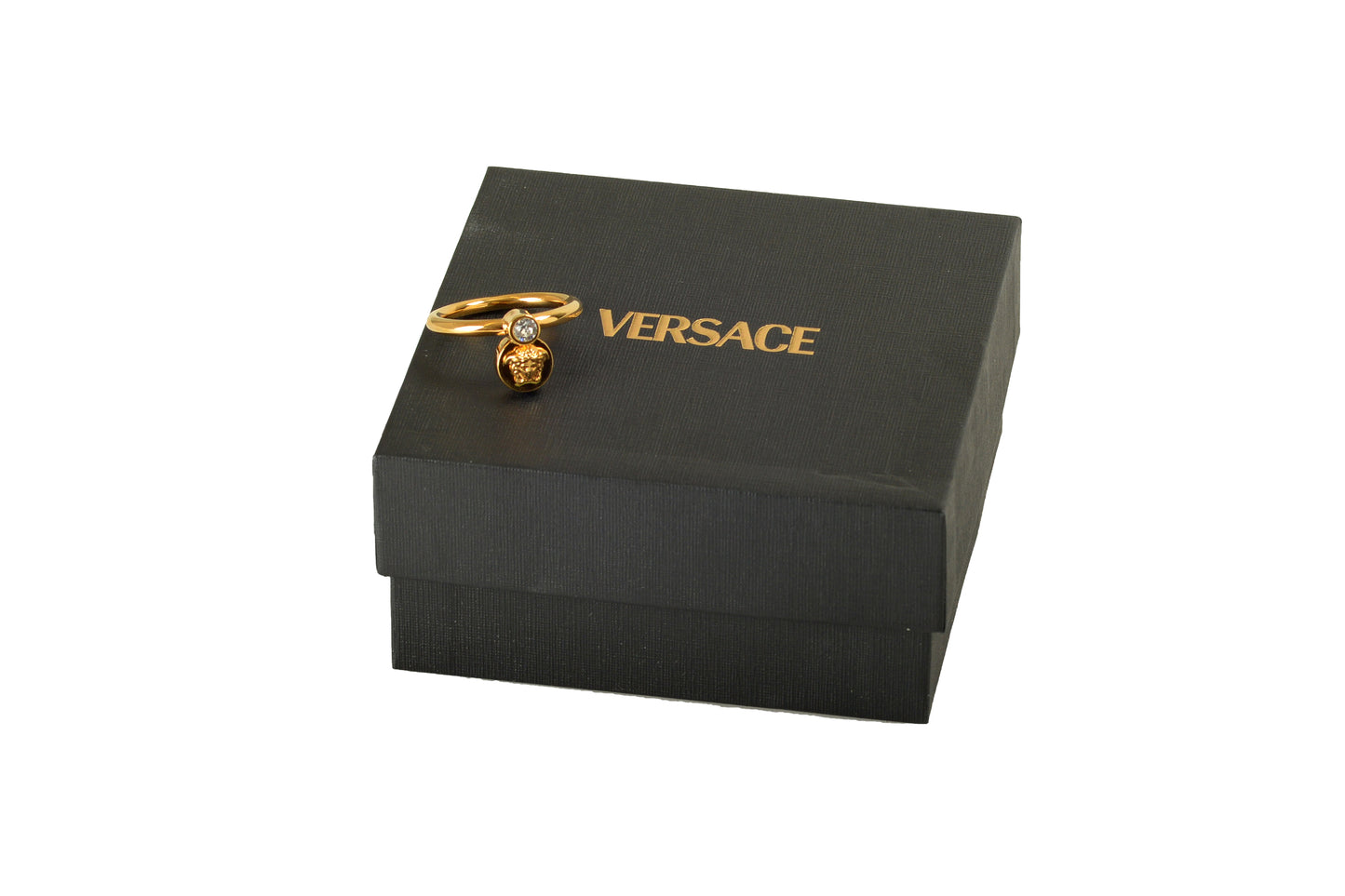 Versace Gold Color Metal Medusa Head Logo Statement Ring Italy Sz 27