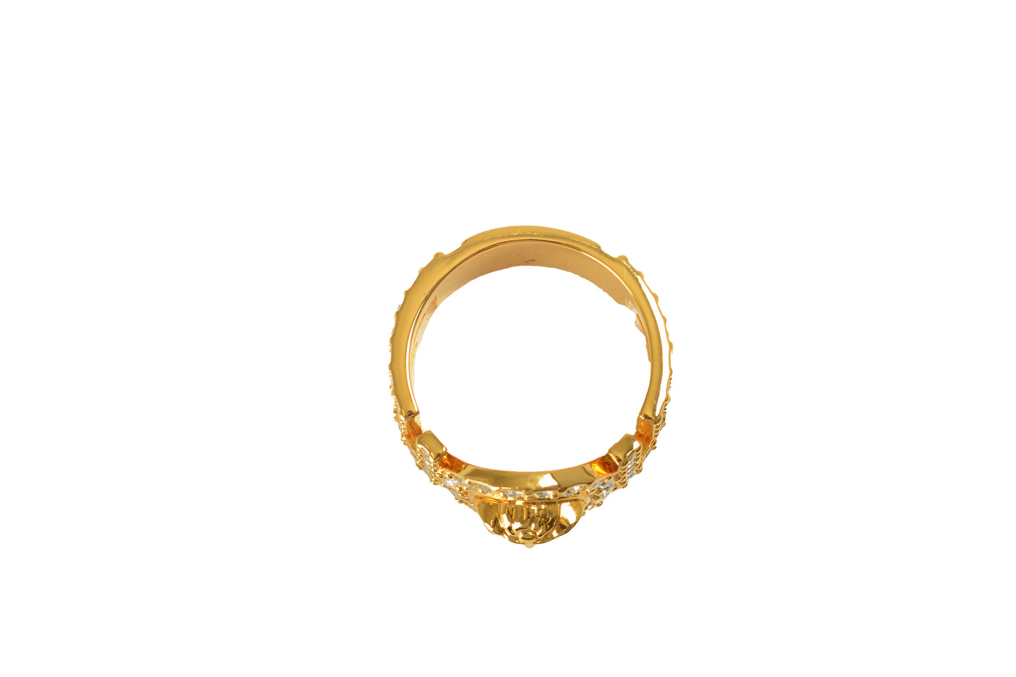 Versace Gold Color Metal Medusa Head Logo Strass Statement Ring Italy Sz 17