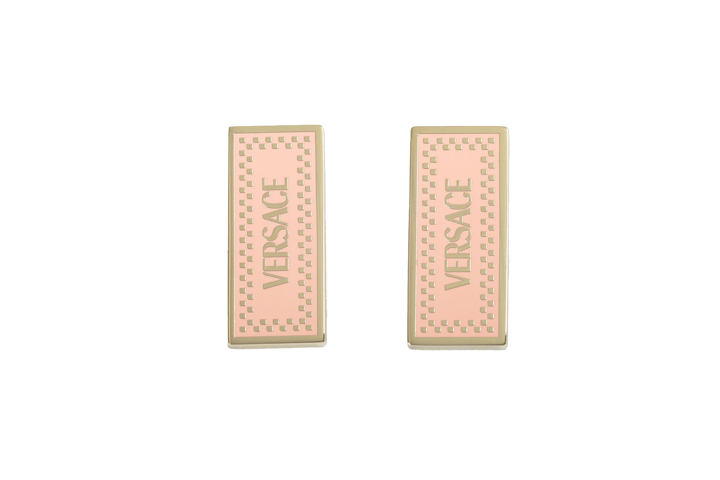 Versace Pink & Silver Color Metal Logo Print Stud Earrings